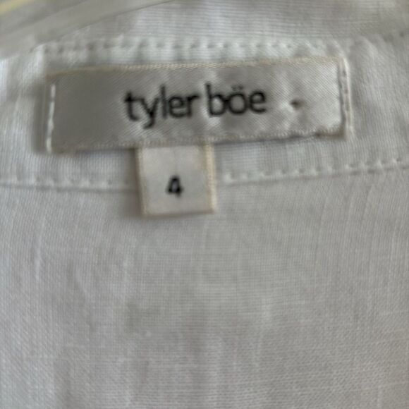 EUC Tyler Boe white 100% Linen Tunic Roll Tab Sleeve Sz 4 small - Picture 2 of 11